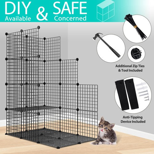 Segawe 4-Tier Cat Cage Indoor Cat Enclosures DIY Detachable Metal Cat Kennel w/Hammock