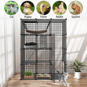 Segawe 4-Tier Cat Cage Indoor Cat Enclosures DIY Detachable Metal Cat Kennel w/Hammock