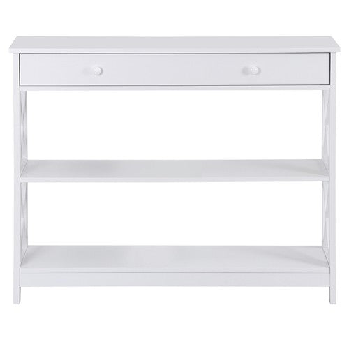Segawe 3 Tier X Shaped Entryway Console Table with Storage Drawer Multipurpose White