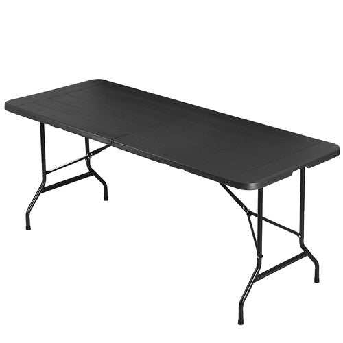 Segawe 6FT Plastic Folding Table Portable Fold-in-Half Picnic Table with Handle Black