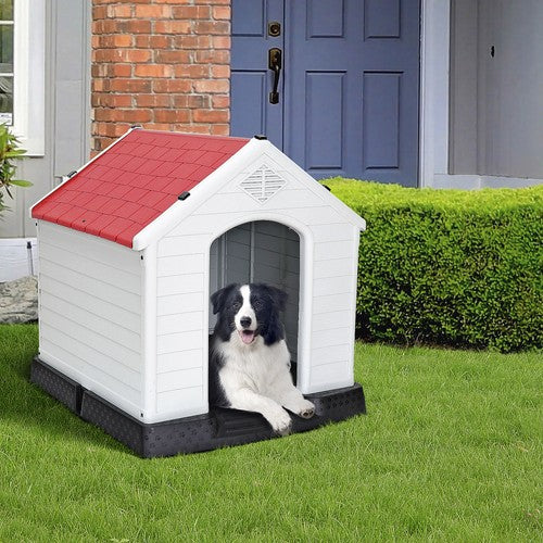 Segawe Large Plastic Dog House Indoor Outdoor Dog Kennel Puppy Shelter w/Air Vents Red