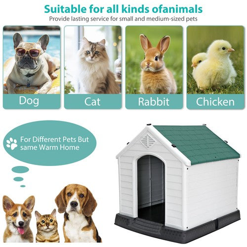 Segawe Indoor Outdoor Dog House Pet Shelter Green Waterproof Up to 100LB Dog w/Air Vent