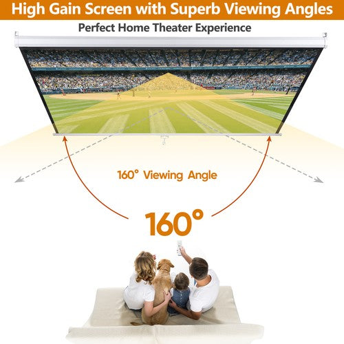 Segawe 72" Roll Down Pull Down Projection Projector Screen 4:3 HD Movie Theater Home