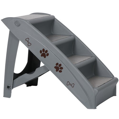 Segawe Dog Stairs Foldable 4 Steps Pet Dog Step for High Bed Indoor Outdoor Dark Grey