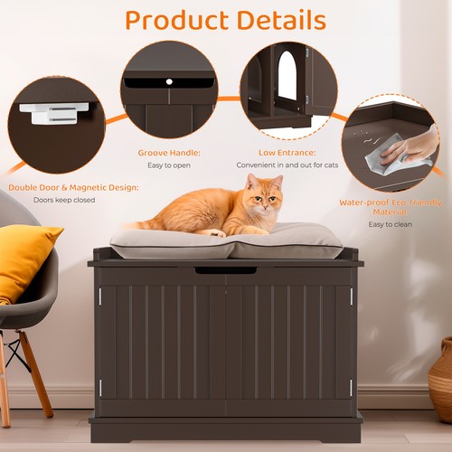 Segawe Cat Litter Box Enclosure Furniture Cat Washroom Hidden Litter Box Cabinet Coffee
