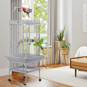 Segawe 61" Large Bird Cage Playtop Parrot Cage Cockatiel Cockatoo w/Rolling Stand White