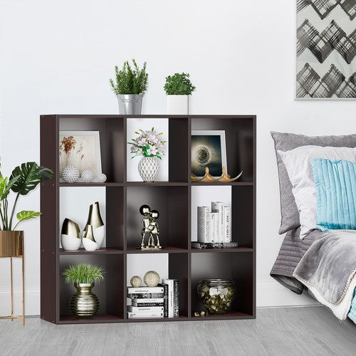 Segawe 9 Cube Storage Organizer Wooden Bookshelf Display W/5 Removable Back Panel Brown