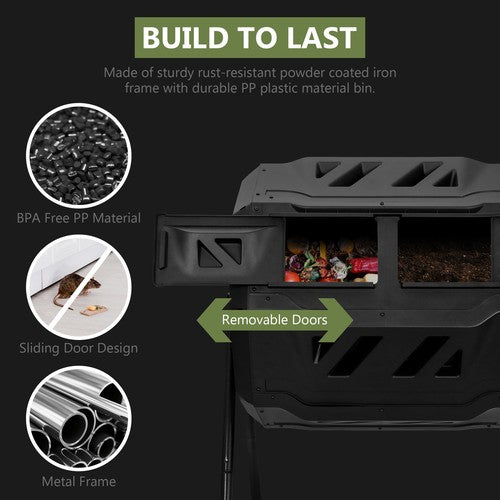 Segawe Chambers Composting Tumbler 43 Gallon Dual Outdoor Gardening Large Compost Bin
