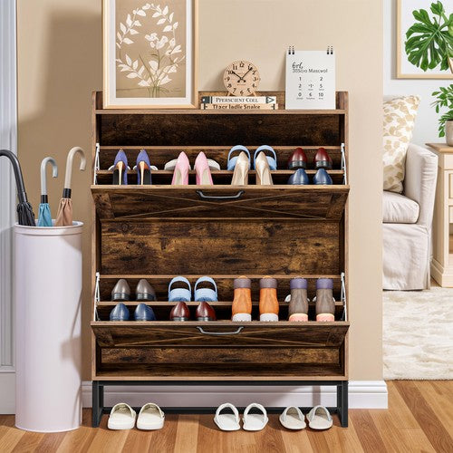 Segawe Metal Shoe Cabinet with 2 Flip Drawers Freestanding Shoe Cabinet Organizer Slim