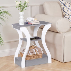 Segawe 2X 3 Tier End Table Small Bedside Table Nightstand for Bedroom Living Room Gray