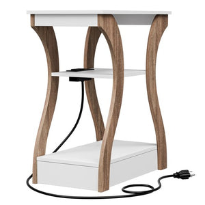 Segawe Set of 2 End Tables Accent Sofa Tables w/Curved Legs & Charging Station White