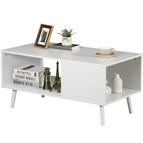Segawe White Coffee Table Open Storage Shelf Center for Living Room Home Furniture