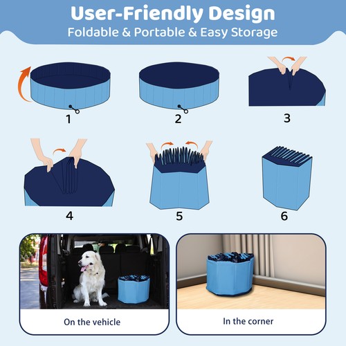 Segawe 63'' x 12'' Foldable Dog Pool Bathtub Collapsible Hard Plastic Pet Swimming Pool