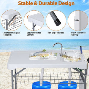 Segawe Fish Cleaning Table with Sink 42.6" Width Portable Folding Camping Table Patio