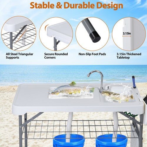 Segawe Fish Cleaning Table with Sink 42.6" Width Portable Folding Camping Table Patio