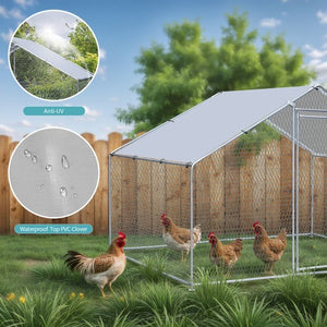 Segawe 10X 6.5ft Walk-in Metal Chicken Coop Poultry Cage Pet House w/ Chicken Run Cover