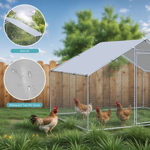 Segawe 10X 6.5ft Walk-in Metal Chicken Coop Poultry Cage Pet House w/ Chicken Run Cover