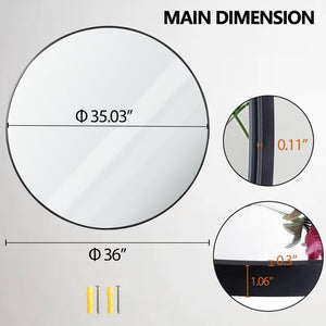 Segawe 36 Inch Round Mirror Black Wall Mounted Bathroom Mirror W/Metal Frame Decoration
