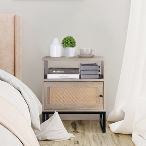 Segawe Rattan Nightstand Set of 2 End Table with Storage for Bedroom or Living Room Oak