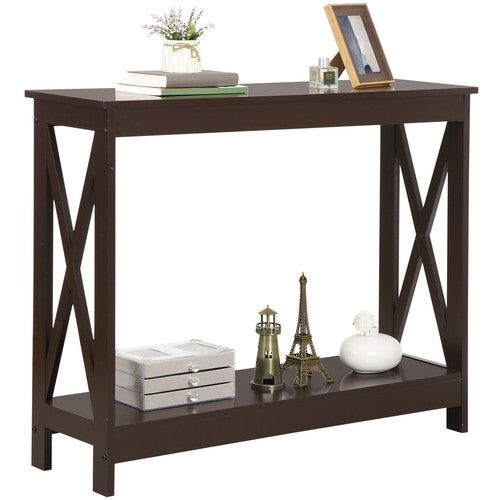 Segawe Console Table Entryway Table Narrow Sofa Side Table with 2-Tier Shelves Brown