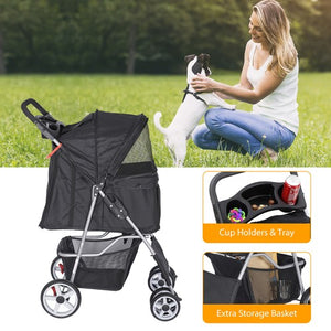 Segawe Pet Dog Stroller Travel Carriage 4 Wheels w/Foldable Carrier Cart & Cup Holder