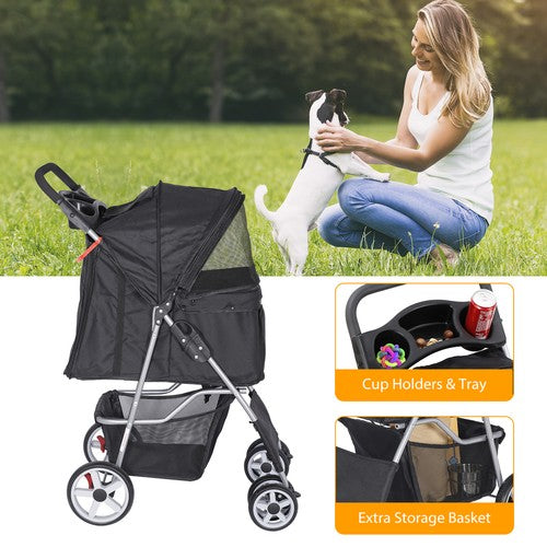 Segawe Pet Dog Stroller Travel Carriage 4 Wheels w/Foldable Carrier Cart & Cup Holder