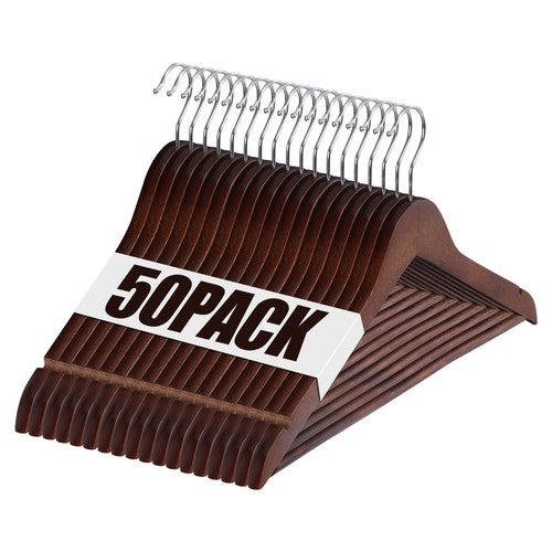 Segawe Premium Wooden Hangers 50 Pack Non-Slip Coat Clothes Hangers w/Swivel Hook Brown