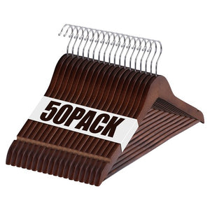 Segawe Premium Wooden Hangers 50 Pack Non-Slip Coat Clothes Hangers w/Swivel Hook Brown