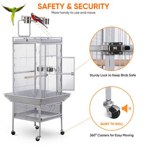 Segawe 61" Large Bird Cage Playtop Parrot Cage Cockatiel Cockatoo w/Rolling Stand White