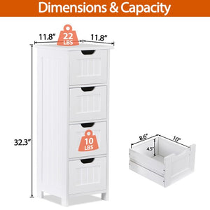 Segawe Bathroom Floor Cabinet with 4 Drawers Sturdy Storage Organizer Cabinet White
