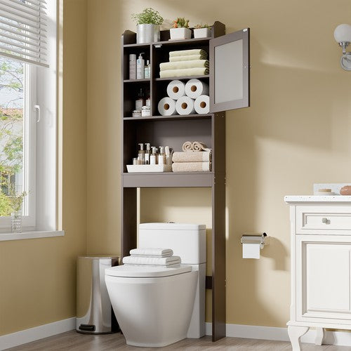 Segawe Wood Over The Toilet Bathroom Storage Cabinet Organizer w/Adjustable Shelf Brown