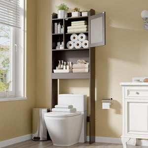 Segawe Wood Over The Toilet Bathroom Storage Cabinet Organizer w/Adjustable Shelf Brown