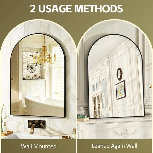 Segawe 24"x36" Arch Bathroom Mirror Wall Mounted Vanity Metal Frame Mirror for Bedroom