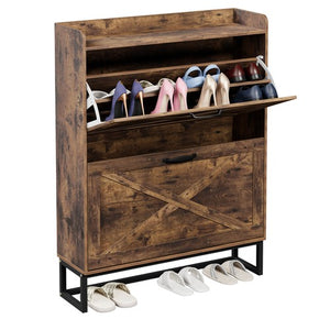 Segawe Metal Shoe Cabinet with 2 Flip Drawers Freestanding Shoe Cabinet Organizer Slim
