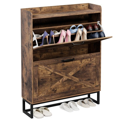 Segawe Metal Shoe Cabinet with 2 Flip Drawers Freestanding Shoe Cabinet Organizer Slim