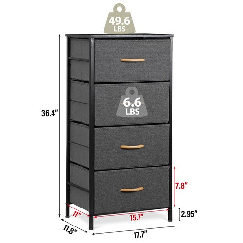 Segawe 36" Fabric Dresser Storage w/4 Drawer Tower Organizer Unit for Bedroom Dary Grey