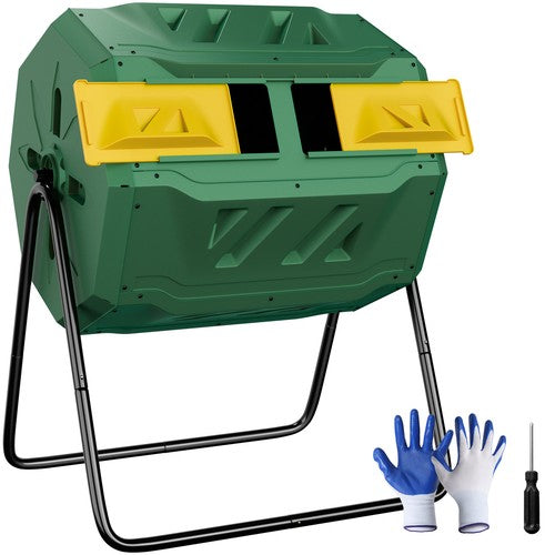 Segawe 43 Gals Outdoor Compost Tumbler Bin Green Dual Chamber Large Composter Tumbling
