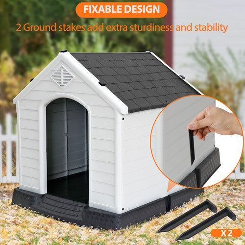 Segawe Indoor Outdoor Dog House Pet Shelter Grey Waterproof Up to 100LB Dog w/Air Vents