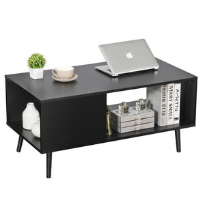 Segawe Black Coffee Table Wood Frame End Storage Stand W/ Open Storage Shelf