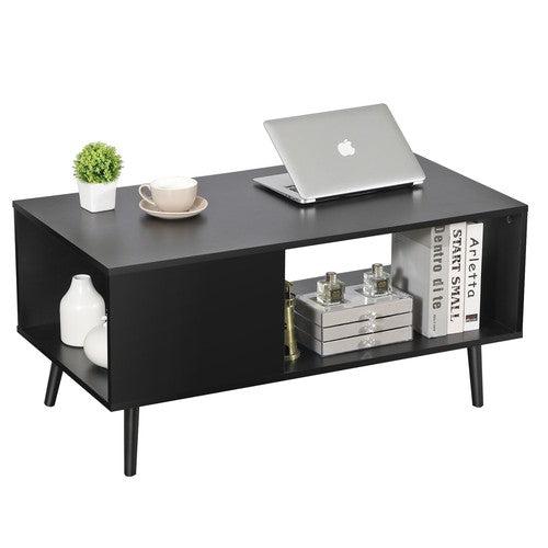 Segawe Black Coffee Table Wood Frame End Storage Stand W/ Open Storage Shelf