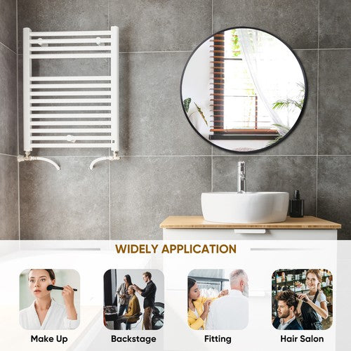 Segawe Black Round Mirror 30 inch Circle Mirror Metal Frame Wall Mounted Vanity Mirror