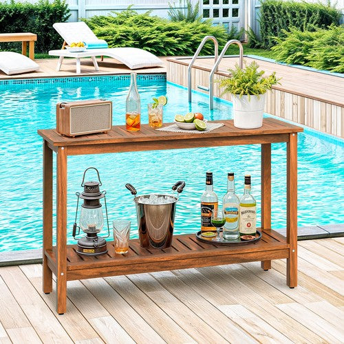 Segawe 2-Shelf Wooden Console Table Indoor Outdoor Multifunctional 48" w/Foot Sliders