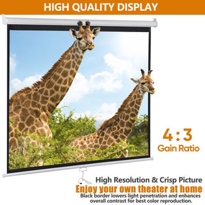 Segawe 72" Roll Down Pull Down Projection Projector Screen 4:3 HD Movie Theater Home