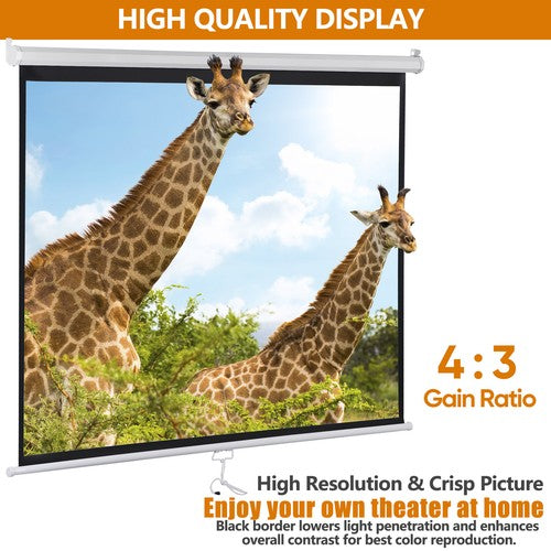 Segawe 72" Roll Down Pull Down Projection Projector Screen 4:3 HD Movie Theater Home
