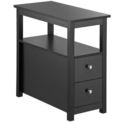 Segawe Black End Table with 2 Drawer and Open Shelf Narrow Side Table for Living Room