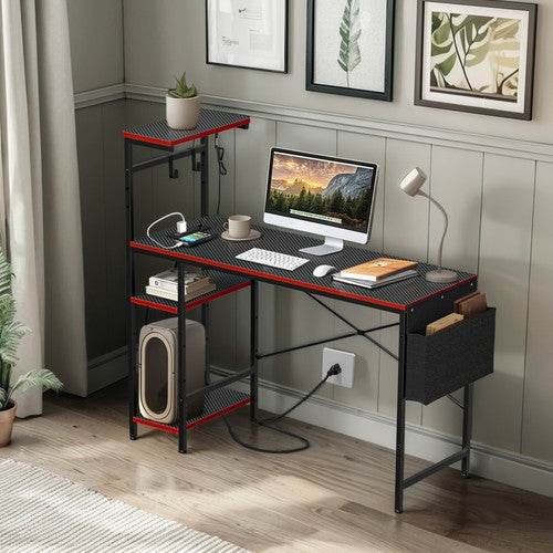 Segawe Gaming Desk with Power Outlet & LED Light 44 Inch Computer Office Desk with Hook