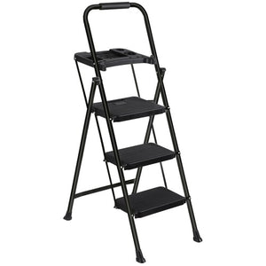 Segawe 3-Step Ladder w/ Tool Tray Portable Folding Wide Anti-Slip Step Stool Home Black