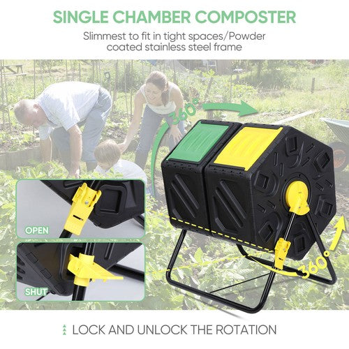 Segawe Compost Tumbler Bin 37Gal Outdoor Composter Fast Create Fertile 360¡ãDual Chamber