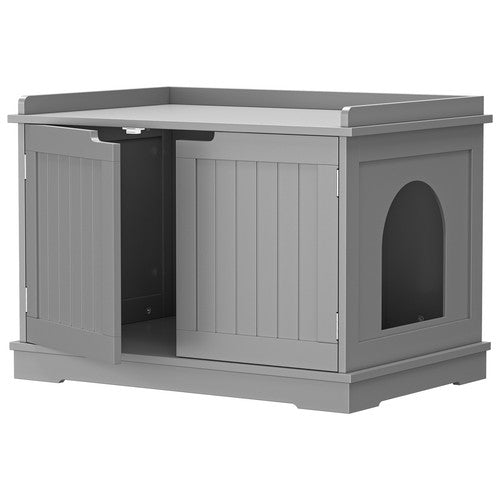 Segawe Cat Washroom Storage Bench Litter Box Cover with Sturdy Wooden Gray