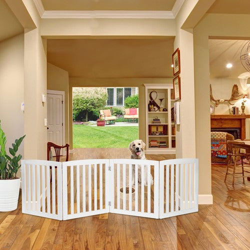 Segawe Wooden Dog Gate Pet Fence 24"H Baby Playpen 4 Panel Folding Free Standing Indoor